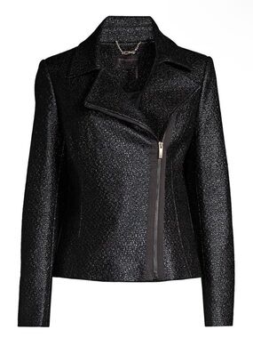 DONNA KARAN New York textured coated asymmetrical-zip moto jacket Size 16